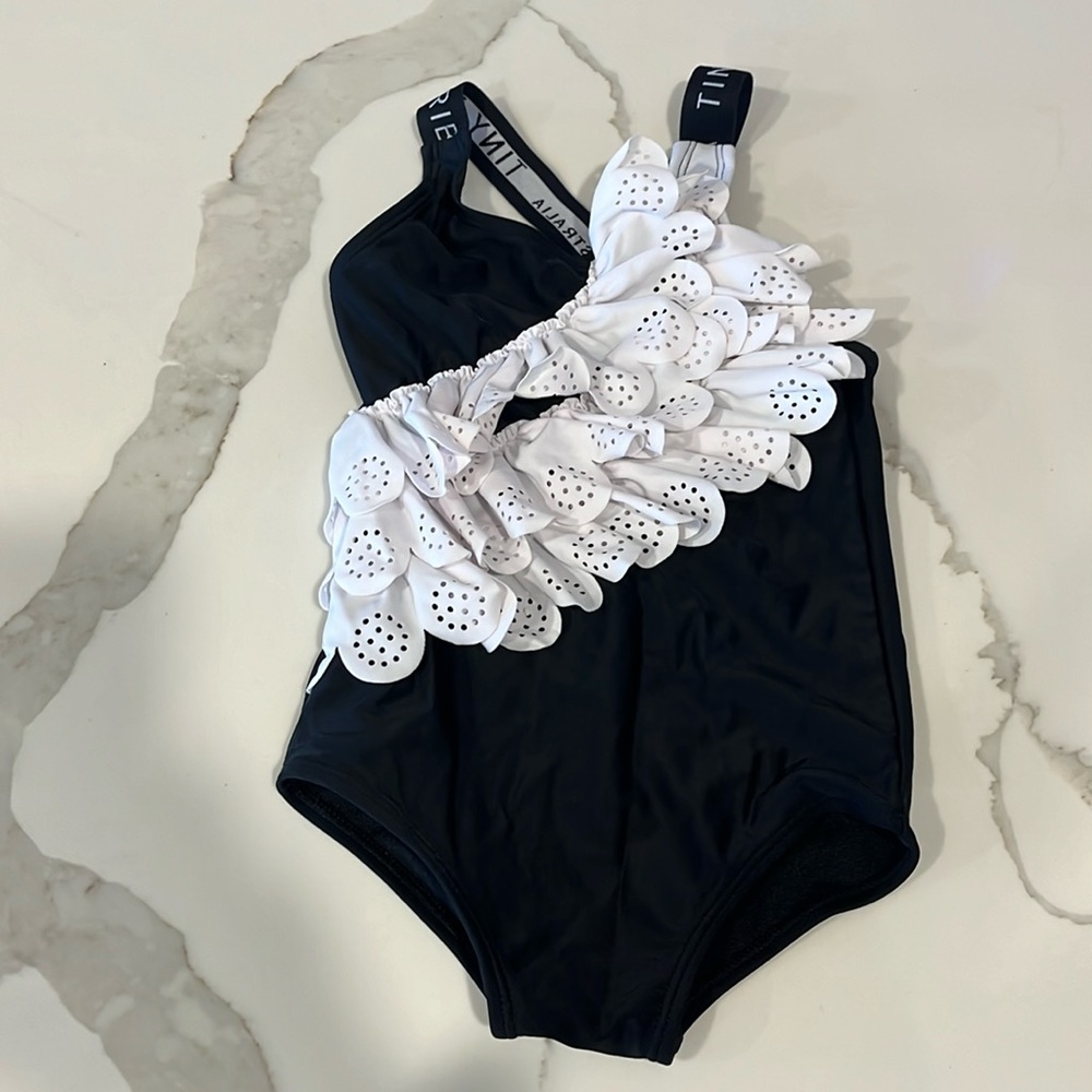 Black and white ruffle Tiny Tribe bathing suit
